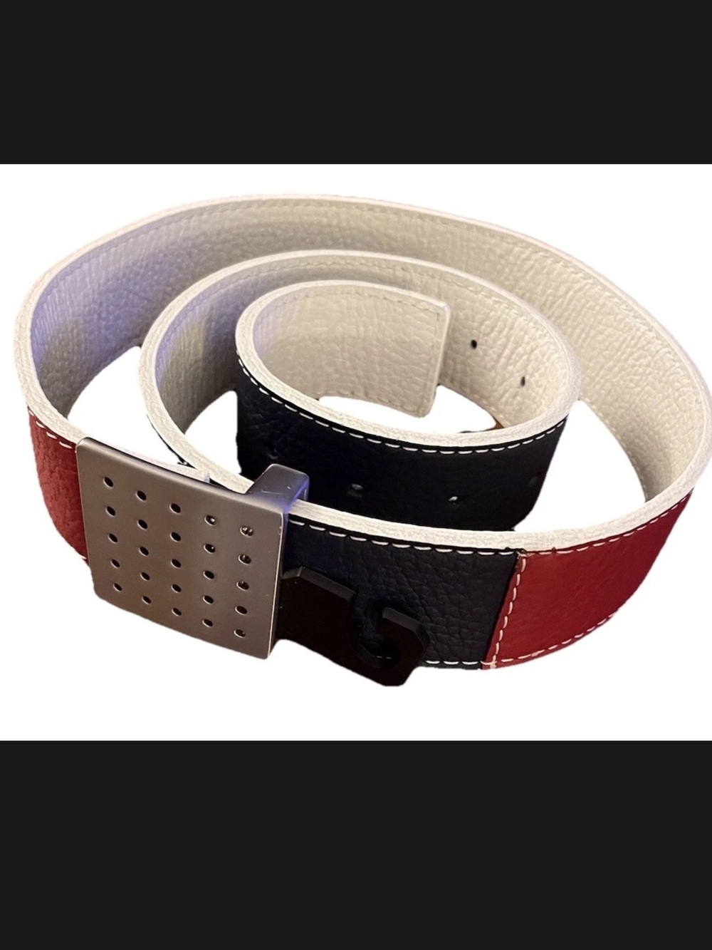 FITS Leather Reversible Triple Threat Equestrian Belt Red/Navy/White SM/M NEW